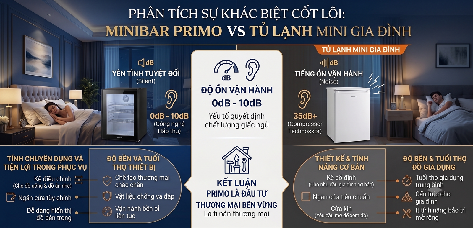 So sánh Minibar Primo và tủ lạnh mini thông thường: Lựa chọn nào tối ưu cho khách sạn?