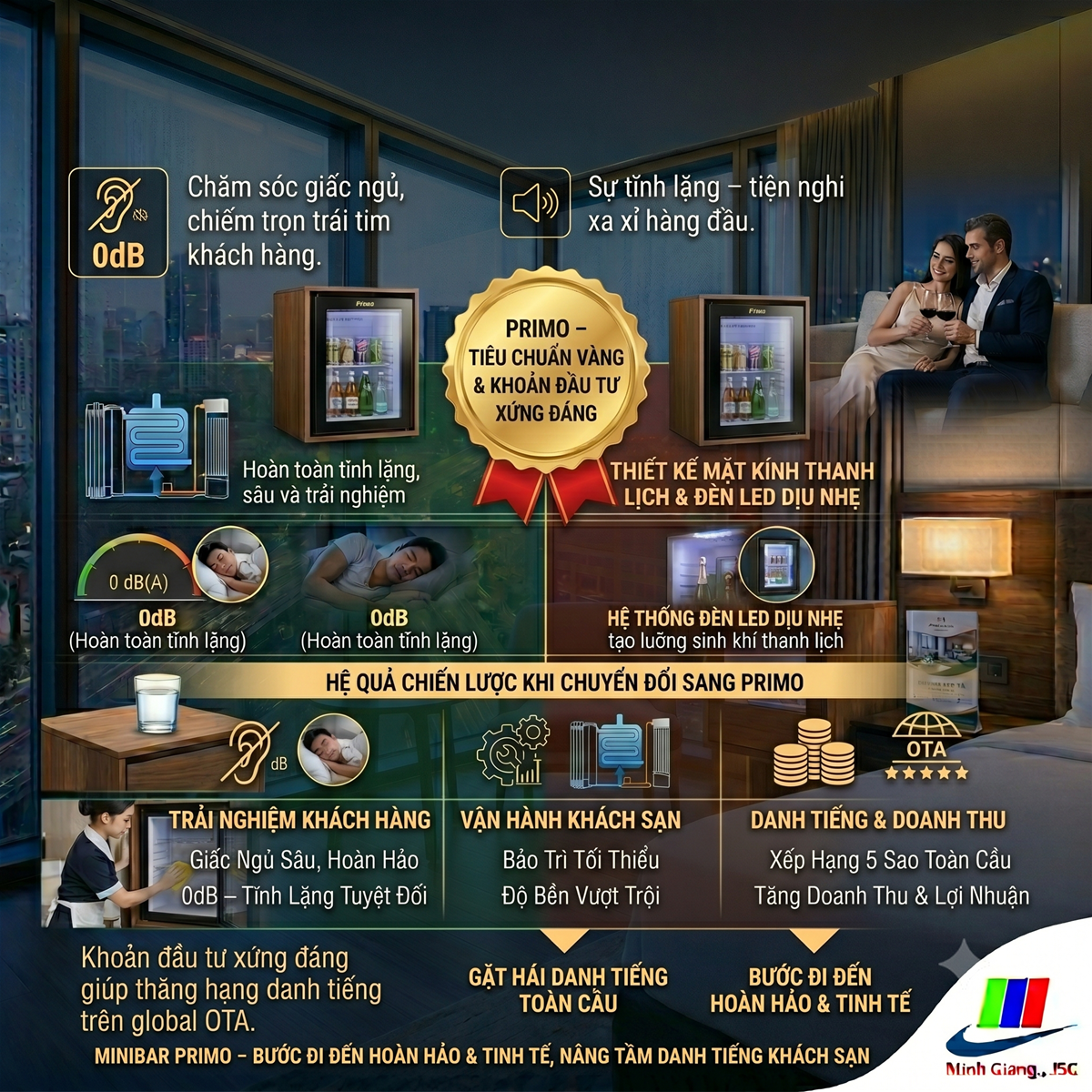 Tại sao độ ồn 0dB của Tủ mát Minibar Primo là "tiêu chuẩn vàng" cho trải nghiệm khách hàng?